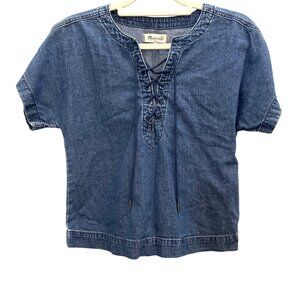 Madewell Denim Lace Up Short Sleeve Top XS Blue Cotton boho